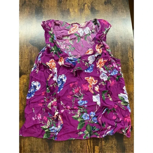 parker silk marina floral print top with ruffle SZ S - Picture 1 of 8